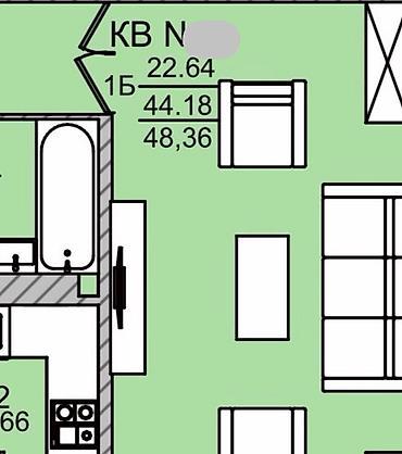 Продажа квартир: 1 комната, 49 м², Городское ГАИ Элитка, 7 этаж, ПСО (под самоотделку) — 1