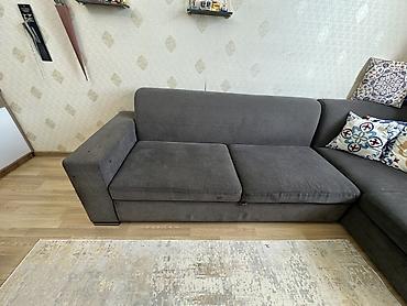 duz divanlar: Qonaq otağı üçün rahat L‑şəkilli künc divan - Rəng: tünd boz - Forma — 2