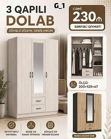 ucuz dolap: 3 qapılı geyim dolabı - Ölçü: 200 × 120 × 47 sm - Zövqlü və müasir — 1