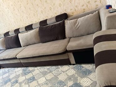 диван 3 в 1: Угловой диван, цвет - Серый, Б/у