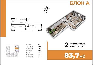 2 bedroom: 2‑комнатная квартира в жилом комплексе, Блок А. Площадь — 83,7 м² — 4
