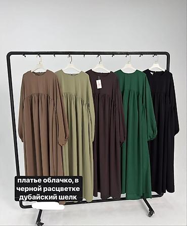 Айымдардын кийими: Күнүмдүк көйнөк, Made in KG, Узун модель, Жибек, Оверсайз, Стандарт — 1