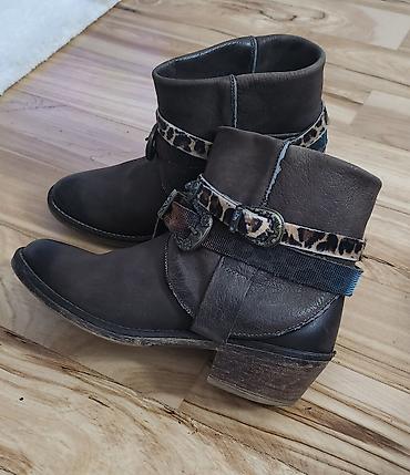 jordan 4 black cats: Ženske kožne gležnjače, tamno braon boje, sa niskom blok potpeticom i — 6