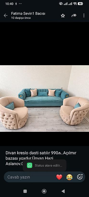 Divan kreslo dəsti satılır 990₼. Açılmır bazası yoxdur.Ünvan Həzi lalafo.az -da Divan kreslo dəsti satılır 990₼. Açılmır bazası yoxdur.Ünvan Həzi