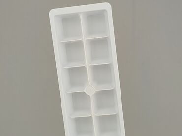 Biała plastikowa tacka do robienia kostek lodu. Posiada dziesięć