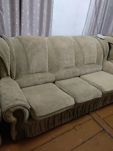 sofa: Гарнитур для зала, Б/у, Кресло, Диван, Ткань, текстиль, Самовывоз, цвет - Бежевый — 2