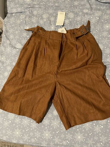 lepršave pantalone: S (EU 36), Flax, color - Brown, Single-colored