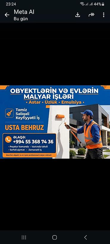 Малярные работы: Obyektlərin və evlərin malyar xidmətləri Usta Behruz tərəfindən — 1