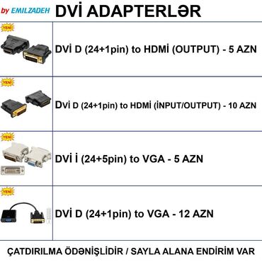 noutbuk adapteri: DVİ Adapterlər 🚚Metrolara və ünvana çatdırılma var, ❗ÖDƏNİŞLİDİR❗