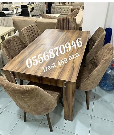 ders masa: Qonaq otağı üçün, Yeni, Açılmayan, Dördbucaq masa, 6 stul — 3