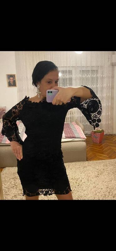 svilene haljine duge: M (EU 38), bоја - Crna, Večernji, maturski, Dugih rukava