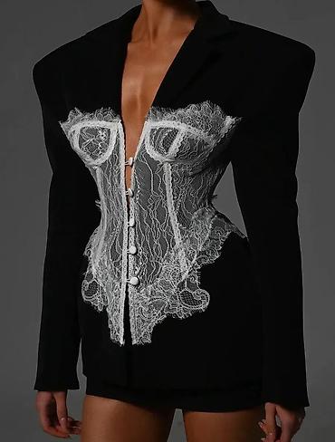 кожаный корсет: Жакет-корсет в стиле couture - Цвет: черный с контрастной белой — 1