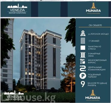 токтогул квартира: 1 комната, 44 м², 15 этаж, ПСО (под самоотделку)