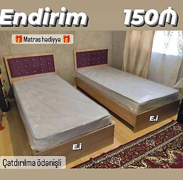 Çarpayılar: - Tək nəfərlik taxta çarpayı - Başlıq: bənövşəyi rəngdə, düyməli — 1