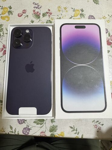 арзан iphone: IPhone 14 Pro Max, Колдонулган, 256 ГБ, Deep Purple, Каптама, Куту, 88 %