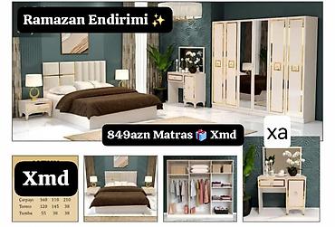 riad ticarət mərkəzi: Yataq otağı mebel dəsti – zərif ağ və qızılı dizaynda təqdim olunur — 1