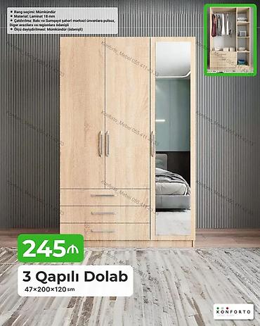 Dolablar: 3 qapılı dolab – 47×200×120 sm - Material: 18 mm laminat - Rəng — 1