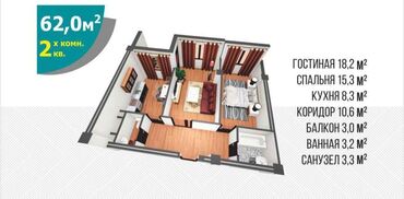 сдаю квартиру селекция: 2 комнаты, 62 м², Элитка, 9 этаж, Дизайнерский ремонт