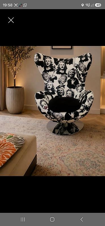 qaqa profil şəkilləri: Pop-art dizaynlı fırlanan kreslo - Qara-ağ pop-art naxışlı parça ilə — 1