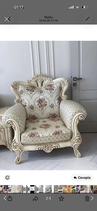 Ev üçün mebel: Klassik üslubda salon dəsti - 3 nəfərlik divan və 1 ədəd kreslo - — 2