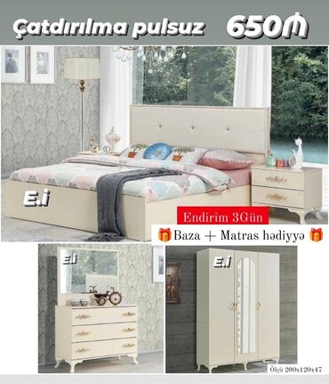 ucuz çarpayılar: *Yataq dəsti 650Azn💥 Baza + Matras hədiyyə🤩* ✔️Rəng seçimi var *Şəhər