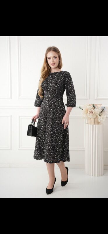 Повседневные платья: Элегантное женское платье миди с длинными рукавами, идеально — 7