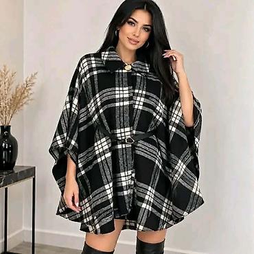 Pončo: Ženska karirana pončo-haljina sa kaišem - Model: elegantni pončo kroj — 4