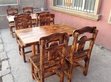 işlenmiş stol stul: Yeni, Dördbucaq masa, 4 stul, Stullar ilə, Taxta, Azərbaycan