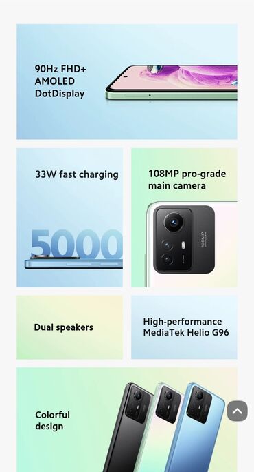 поко с61: Redmi, Redmi Note 12S, 256 ГБ, түсү - Көк, 1 SIM, 2 SIM