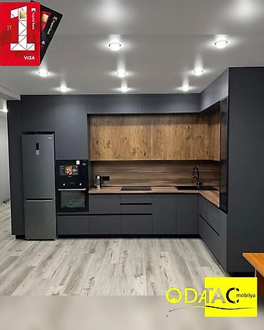 vizaj masasi: Müasir dizaynlı mətbəx mebeli dəsti - Rəng və material: Mat tünd boz — 1