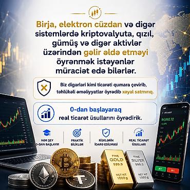 Услуги: 0-dan başlayaraq real ticarət üsulları öyrədilir. Siz biliklərə — 1