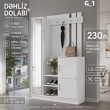 güzgülü skaf: Dəhliz dolabı – G_1 modeli - Rahat və funksional həll - 4 ədəd asqı — 1