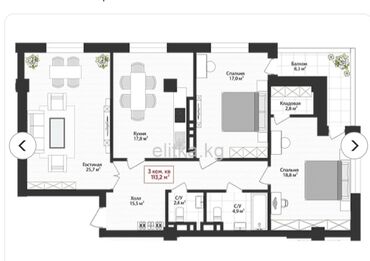 снять квартиру без риэлтора: 3 комнаты, 113 м², Элитка, 6 этаж, Косметический ремонт