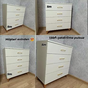 qedimi komod: Ağ rəngli 4 çekmeceli komod - Minimalist dizayn, hamar parlaq səth - — 2