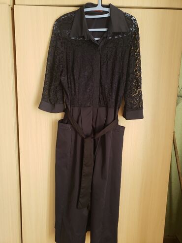 летнее платье для женщины 50 лет: Вечернее платье, Длинная модель, Атлас, С рукавами, 3XL (EU 46)