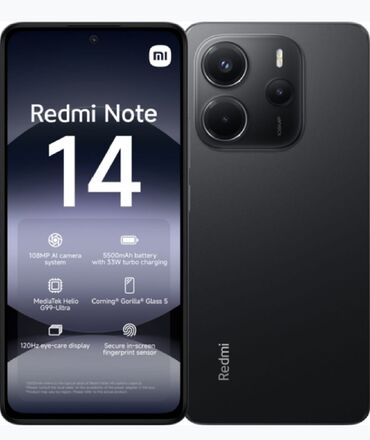 iphone 6 korpus: Redmi Note 14, 128 ГБ, цвет - Черный, Гарантия, Сенсорный, Отпечаток пальца