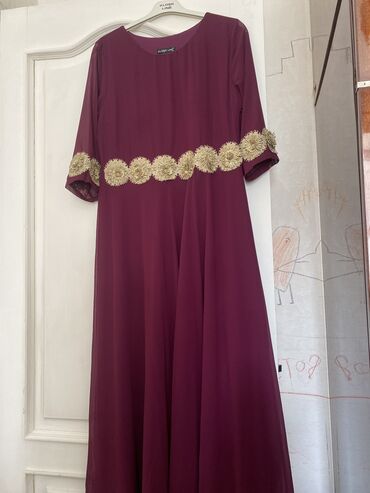 бордовое вечернее платье в пол: Вечернее платье, Длинная модель, Шифон, С рукавами, 3XL (EU 46)
