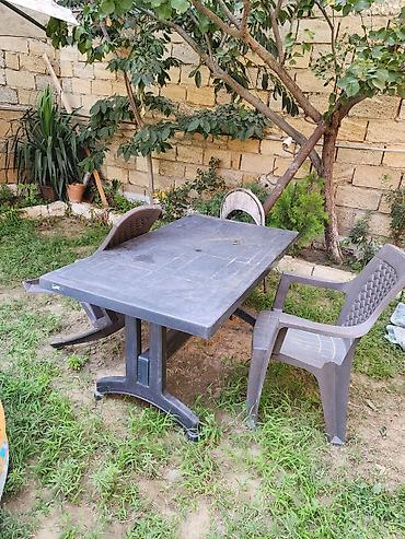 kapron stol stul: Bağ üçün plastik stol və stul dəsti
Dəstə daxildir: 1 stol və 3 stul — 5