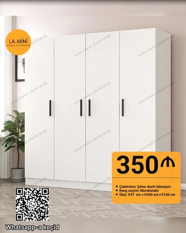 metbex dolab: Yeni, Açılan, 4 qapılı Düz dolab, Qarderob, paltar dolabı, Azərbaycan