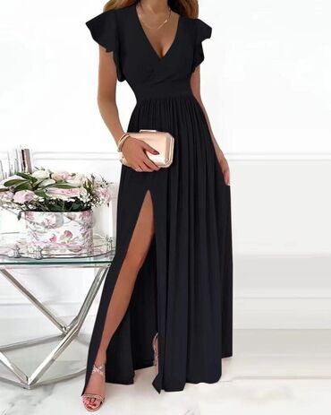 crna duga pamučna haljina: One size, Večernji, maturski, Kratkih rukava