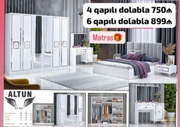 Yataq otağı dəstləri: 2 təknəfərlik çarpayı, Dolab, Tumba, 2 tumba, Azərbaycan, Yeni