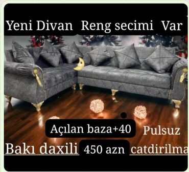 Sifarişlə masa və oturacaq dəstləri: Künc divan, Qonaq otağı üçün, Bazalı, Açılan