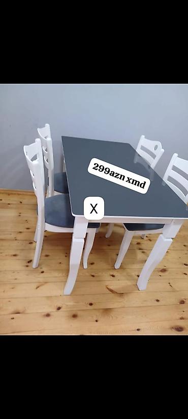masaustu dest: Mətbəx/qonaq otağı üçün 4 nəfərlik masa–stul dəsti. - Tərkibi: 1 ədəd — 1