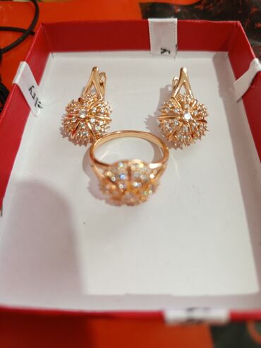 Bijuteriya dəstləri: Üzük və sırğalar - Rəng: qızılı qirmizi rus qizili rengi rose gold - — 10