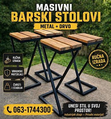 nocne komode: Masivni barski stolovi – 4 kom kombinacija metala i drveta - Ručna — 1