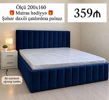 bedroom: Məhsul: Yumşaq başlıqlı çarpayı və tumbalar dəsti - Ölçü: 200x160 sm — 1