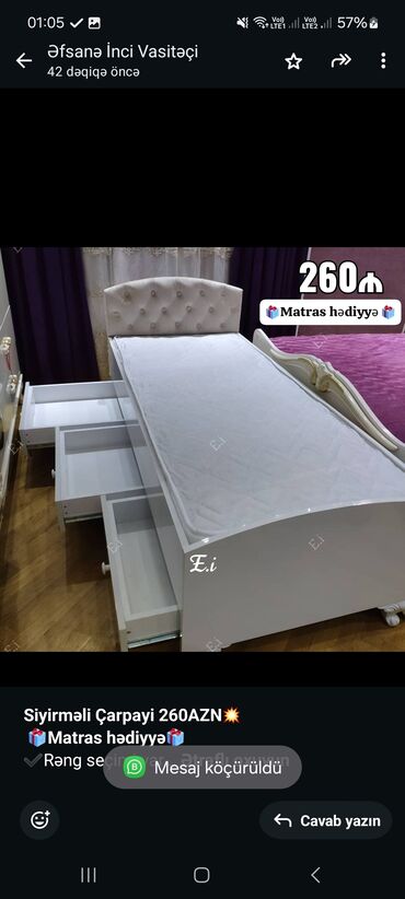 односпальная кровать: *Siyirməli Çarpayi 260AZN💥* *🎁Matras hədiyyə🎁* ✔️Rəng seçimi var