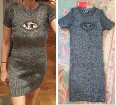 elegantna haljina stampani materijal: DIESEL haljina, nova sa etiketom. Mini, srebrne boje, knit. Puniji