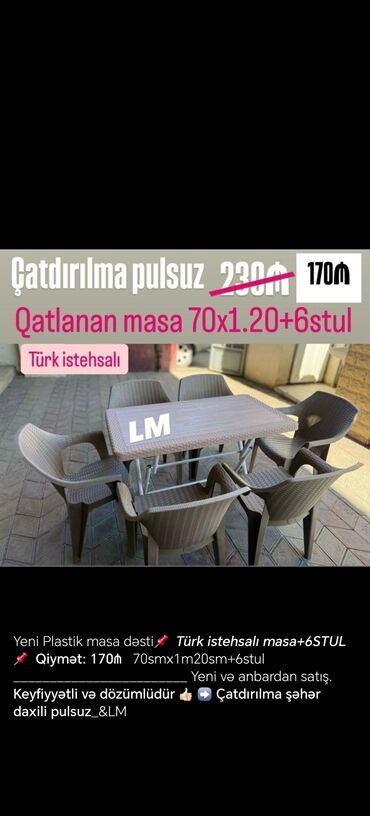 ucuz stol stul desti: Balkon üçün, Açılan, Dördbucaq masa, 6 stul