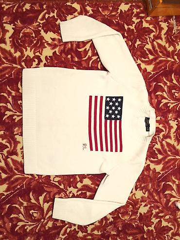 ralf lauren: Белый вязаный свитер Ralph Lauren с крупным принтом флага США на — 1
